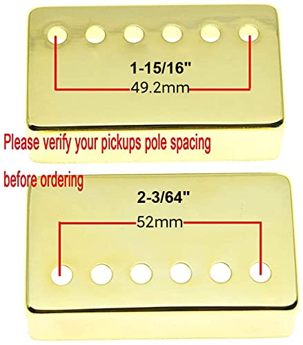 Dopro Set of 2 Metal Humbucker Guitar Pickup Cover Brass Humbucker Pickup Covers 49.2mm/52mm Pole Spacing Gold